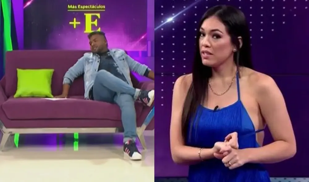 Jazmín Pinedo estuvo ausente durante "Más espectáculos" y 'Choca' Mandros aprovechó para hacerle una broma. Foto: composición LR/captura de América TV