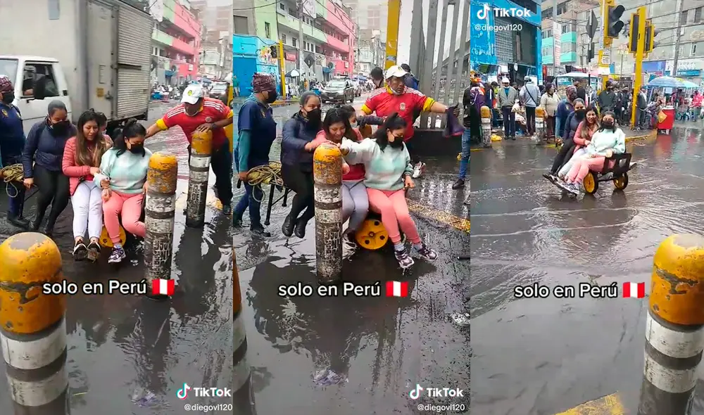 La mujer que estaba adelante casi sufre un tropiezo. Foto: composición LR/@diegovl120 /TikTok