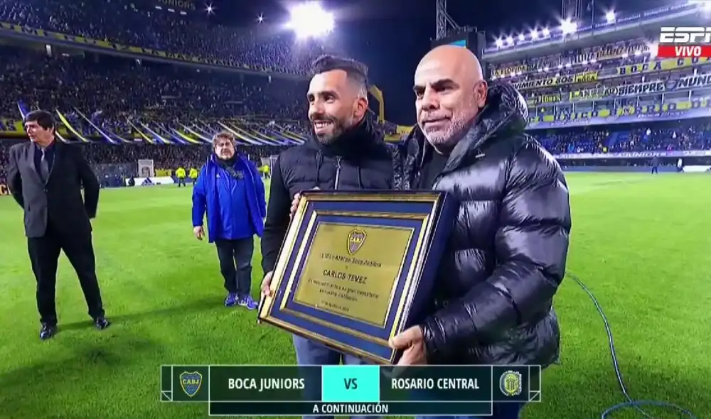 Homenaje a Tevez en La Bombonera. Foto: captura de ESPN