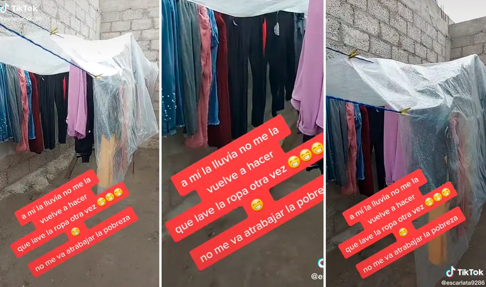 La dama se las arregló para que sus trajes no se vieran afectados con la llovizna. Foto: composición LR/captura de TikTok/@Escarlata9286 La dama se las arregló para que sus trajes no se vieran afectados con la llovizna. Foto: composición LR/captura de TikTok/@Escarlata9286