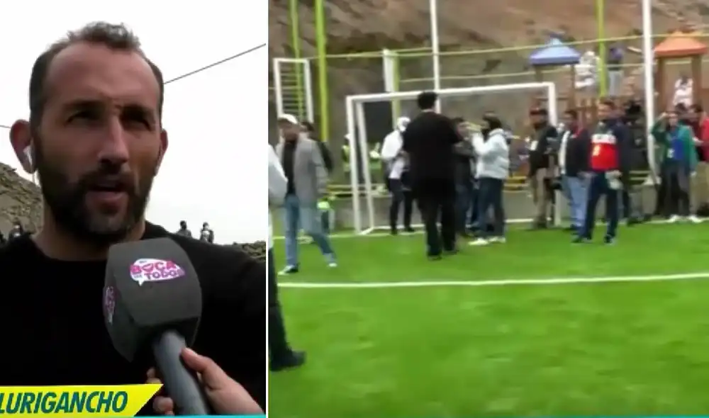 El delantero de Alianza Lima estuvo presente en la inauguración de la cancha deportiva. Foto: captura/En boca de todos