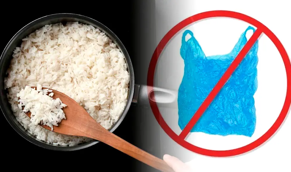 Cubrir el arroz con una bolsa de plástico pueden causar graves efectos en tu salud. Foto: composición LR/ Freepik/ Efecto Responsable