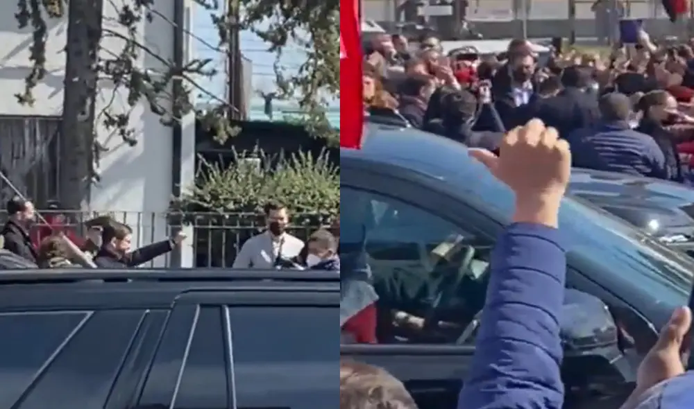 Manifestantes por el "apruebo" y el "rechazo" gritan sus consignas ante el presidente chileno Gabriel Boric. Foto: @kryta_belle82/Twitter