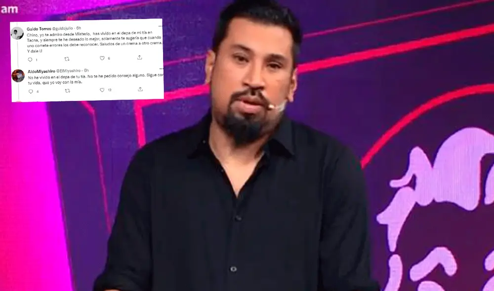 Aldo Miyashiro se molestó con un seguidor que comentó su publicación en redes sociales. Foto: composición LR/América TV/Twitter/Aldo Miyashiro Aldo Miyashiro se molestó con un seguidor que comentó su publicación en redes sociales. Foto: composición LR/América TV/Twitter/Aldo Miyashiro