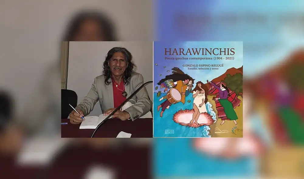 Poeta y crítico literario Gonzalo Espino. Al lado, portada de su nuevo libro. Fotocomposición: La República.