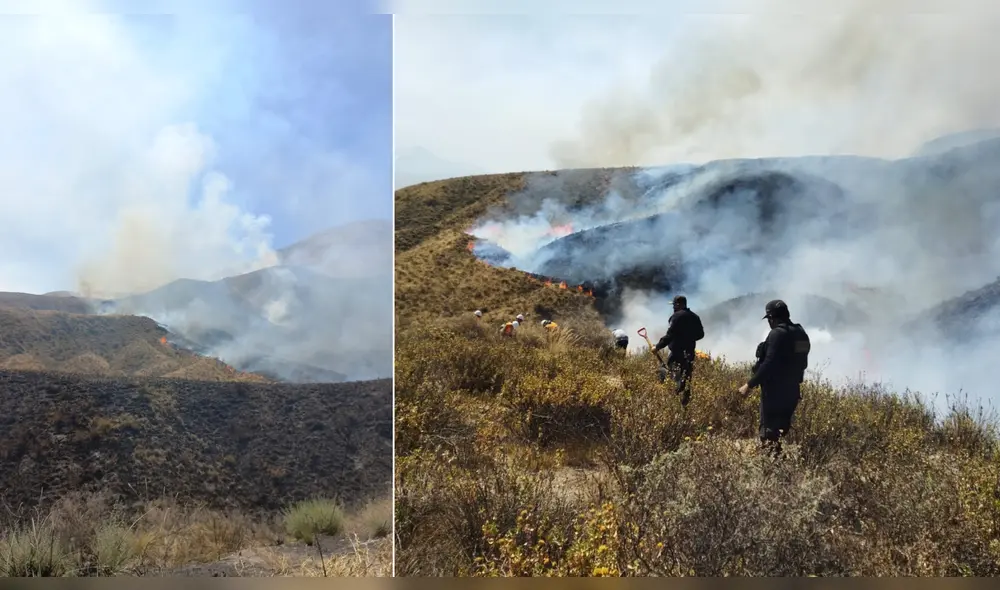 Incendio en las faldas del volcán Misti todavía no pudo ser controlado a horas de la noche. Foto: Serfor