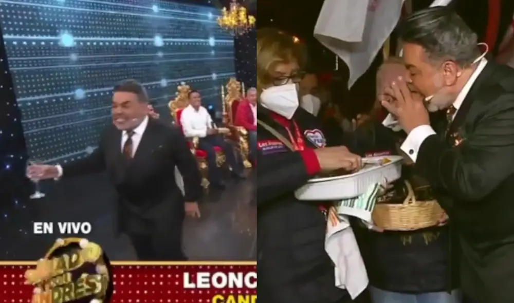 Andrés Hurtado pausó su conversación con los candidatos a las elecciones municipales, salió de su set y fue a comer chicharrón. Foto: composición LR/Panamericana TV