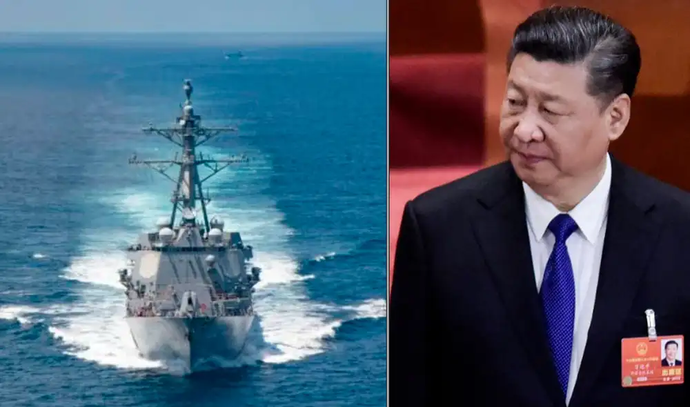 Un destructor de misiles de clase Arleigh-burke transitando por el estrecho de Taiwán, el sábado 27 de agosto. Foto: composición LR / AFP