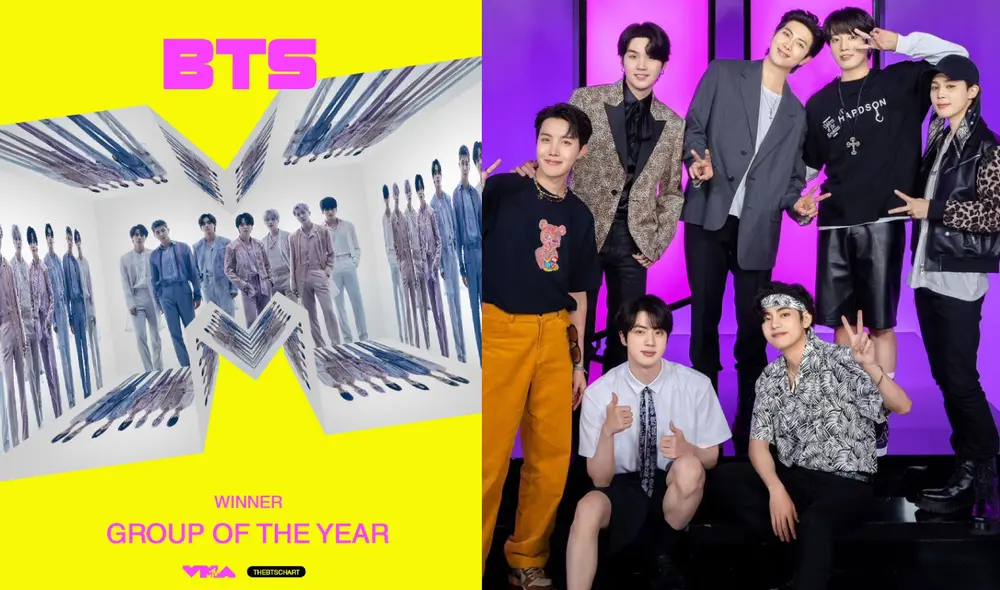 Aunque no ganaron en la categoría k-pop, BTS se llevó el premio al grupo del año de MTV VMAs 2022. Foto: composición LR/MTV/Hybe Aunque no ganaron en la categoría k-pop, BTS se llevó el premio al grupo del año de MTV VMAs 2022. Foto: composición LR/MTV/Hybe