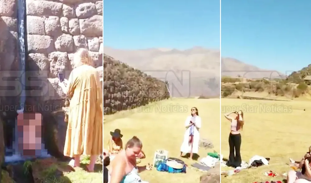 Turistas extranjeras fueron captadas cuando se daban un refrescante baño en uno de los canales del parque arqueológico de Tipón. Foto: SSN- NOTICIAS Turistas extranjeras fueron captadas cuando se daban un refrescante baño en uno de los canales del parque arqueológico de Tipón. Foto: SSN- NOTICIAS