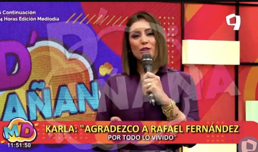 Karla Tarazona esperará a ver qué dira Rafael Fernández en los programas de espectáculos de hoy. Foto: captura de D'mañana Karla Tarazona esperará a ver qué dira Rafael Fernández en los programas de espectáculos de hoy. Foto: captura de D'mañana