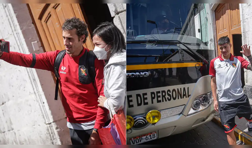 Los jugadores de FBC Melgar ingresan al bus que los trasladará hasta el aeropuerto de Arequipa. Foto: Composición LR/Rodrigo Talavera/La República