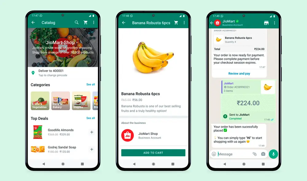 Meta se ha asociado con la empresa de comercio electrónico JioMart. Foto: WhatsApp