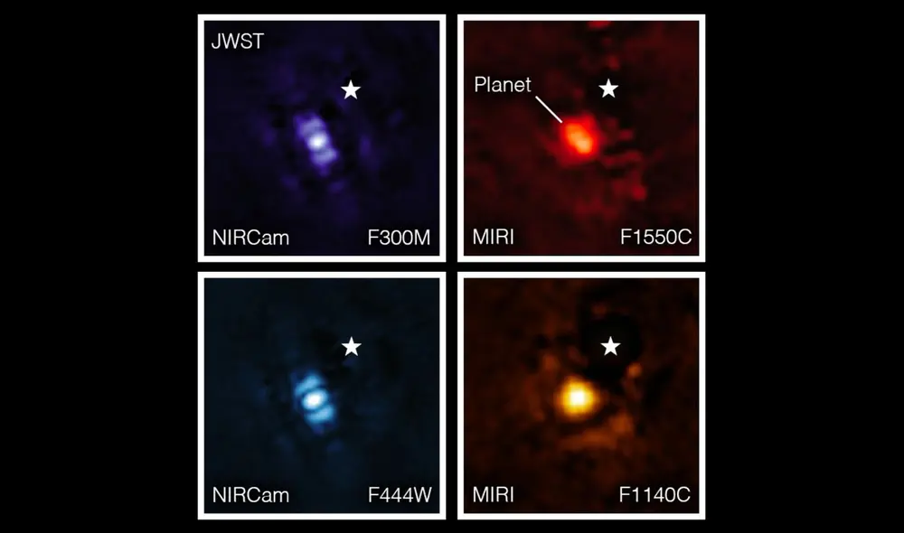 Imágenes de HIP 65426 b captadas por el telescopio James Webb. Foto: NASA