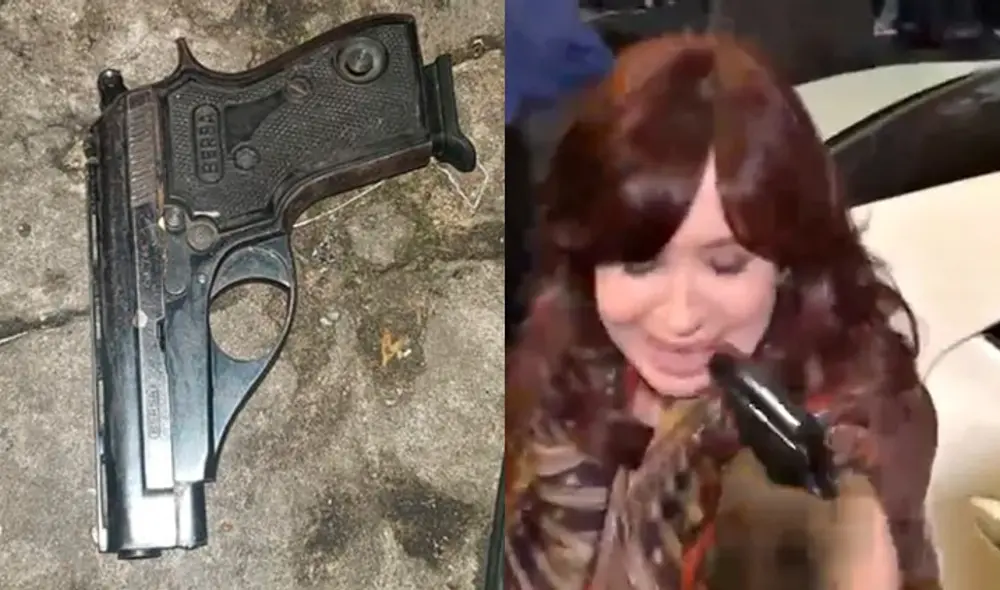 Autoridades ofrecen detalles del arma de fuego con la que el atacante apuntó a la vicepresidenta de Argentina, Cristina Fernández. Foto: composición/difusión Autoridades ofrecen detalles del arma de fuego con la que el atacante apuntó a la vicepresidenta de Argentina, Cristina Fernández. Foto: composición/difusión