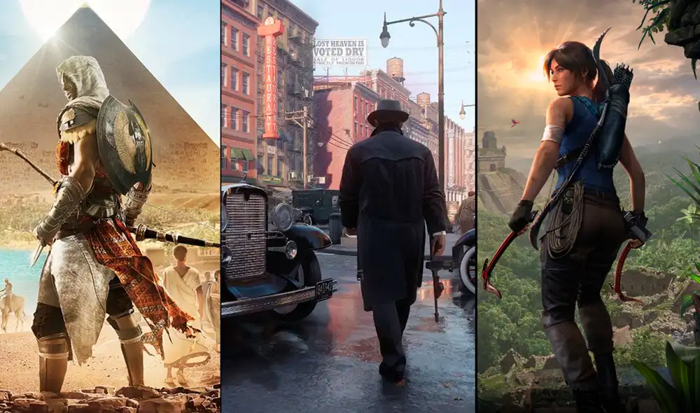 Revisa las fechas y cómo puedes reclamar cada uno de estos videojuegos en las distintas plataformas. Foto: composición La República/ Assassin's Creed Origins, Mafia Definitive Edition y Shadow of the Tomb Raider