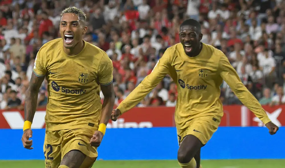 Barcelona vs. Sevilla: con goles de Raphinha y Lewandowski, los culés se fueron al descanso con el marcador 2-0 a su favor. Foto: EFE Barcelona vs. Sevilla: con goles de Raphinha y Lewandowski, los culés se fueron al descanso con el marcador 2-0 a su favor. Foto: EFE