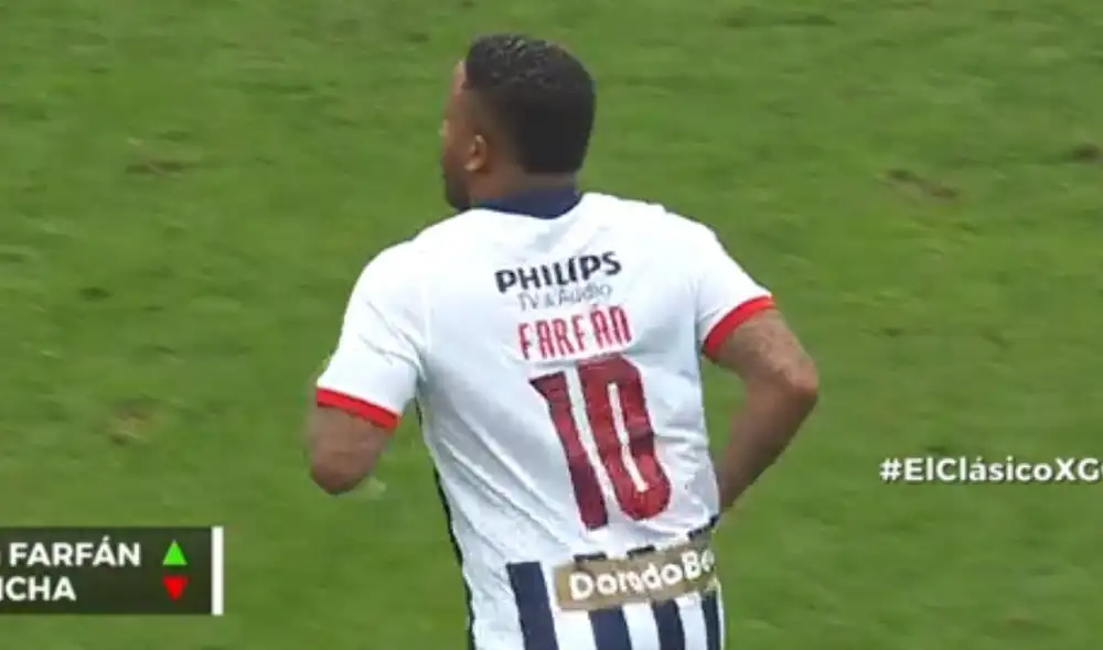 Farfán ingresó en el clásico haciendo su debut en la Liga 1 2022. Foto: captura GolPerú Farfán ingresó en el clásico haciendo su debut en la Liga 1 2022. Foto: captura GolPerú