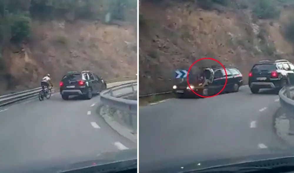 El conductor que grabó el accidente aseguró en su narración que minutos antes el mismo ciclista se le había adelantado. Foto: captura / Twitter @spotteraviatio2 El conductor que grabó el accidente aseguró en su narración que minutos antes el mismo ciclista se le había adelantado. Foto: captura / Twitter @spotteraviatio2