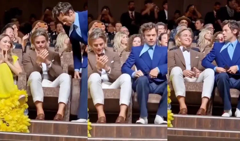 Harry Styles y Chris Pine en la premiere de “Don’t worry darling”. Foto: captura de Twitter