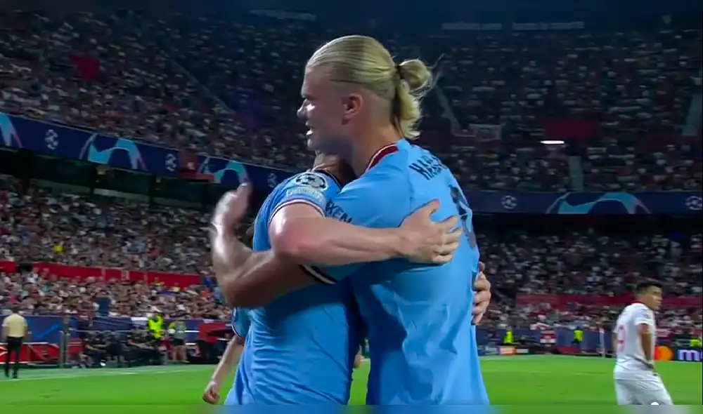 Haaland anotó el primer gol del partido Manchester City vs. Sevilla. Foto: captura ESPN