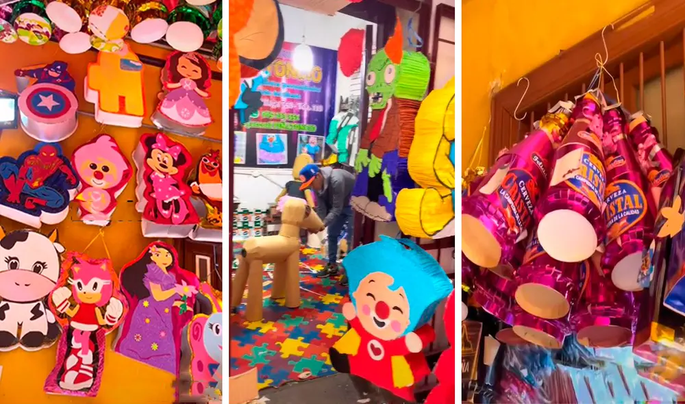 Una mujer hizo un recorrido por diferentes galerías, en donde encontró una gran variedad de piñatas a precio económico. Foto: composición LR/TikTok/@elespaciodemami
