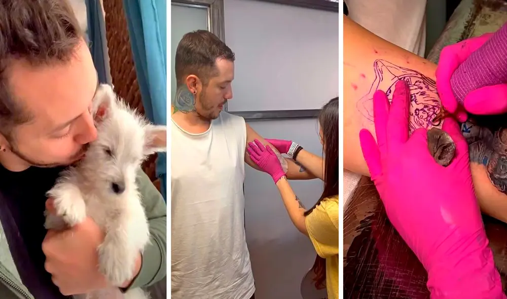 Con un diseño original, él acudió a un estudio de tatuajes para que lo ayudaran con su idea de retratar a su pequeño can. Foto: composición LR/TikTok/@manualerod