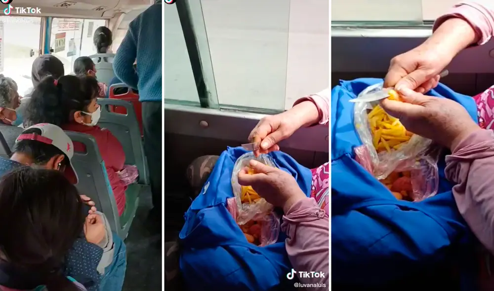 Miles de usuarios en redes aplaudieron que la mujer aprovechara el tiempo dentro del bus público. Foto: composición LR/captura de TikTok/@Luvanaluis