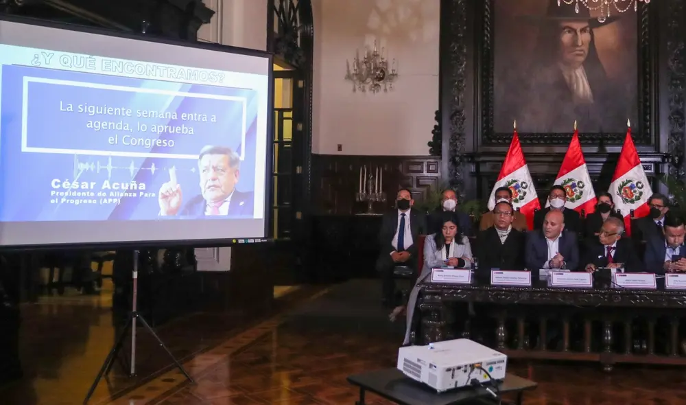 Aníbal Torres y ministros de Estado dieron conferencia de prensa tras la difusión de los audios de César Acuña. Foto: PCM