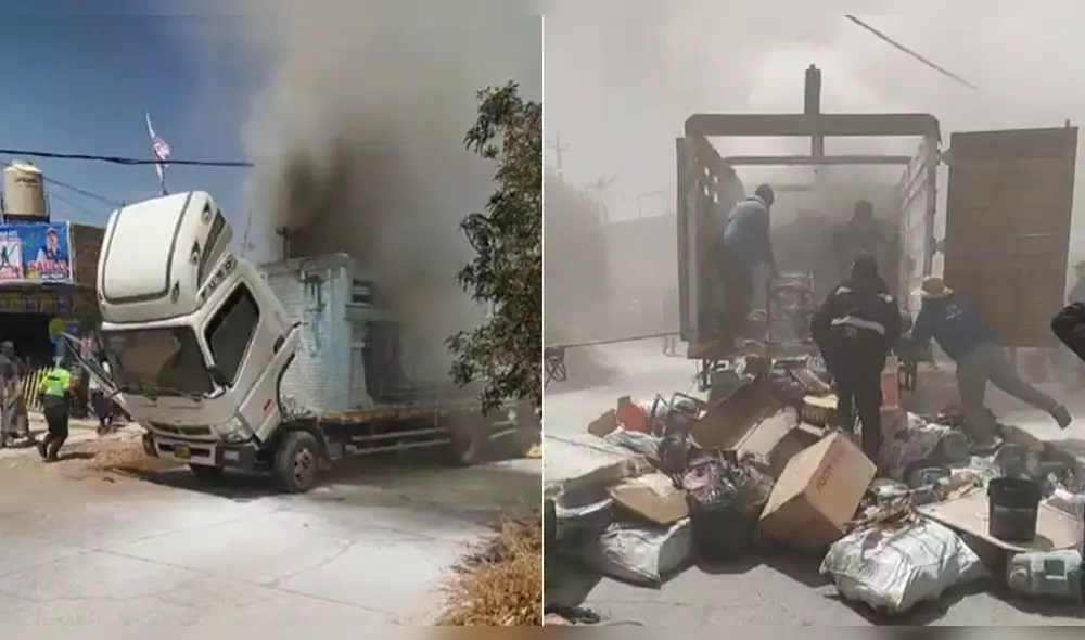 Incendio de camión en Juliaca. Foto: Captura de video/Fama Tv