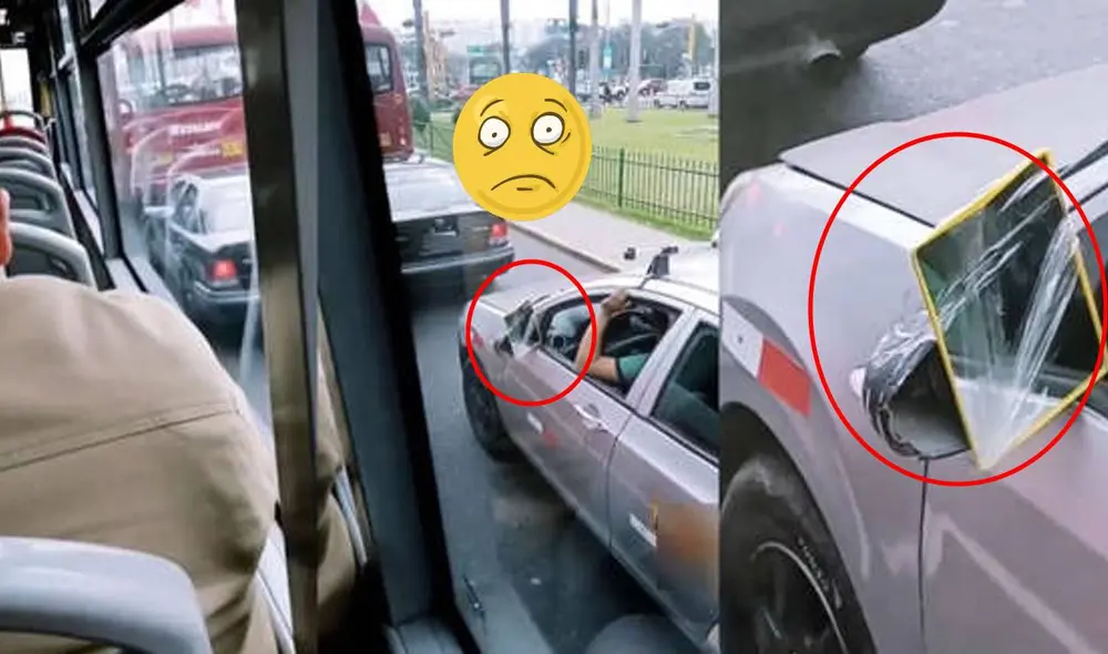 El sujeto usó cinta adhesiva para pegar un espejo de baño en su auto. Foto: composición LR/captura de TikTok/El Popular El sujeto usó cinta adhesiva para pegar un espejo de baño en su auto. Foto: composición LR/captura de TikTok/El Popular