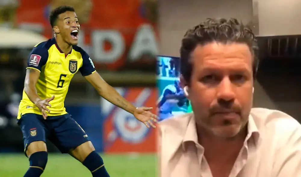 Byron Castillo es defendido por Andrés Holguín. Foto: composición LR/AFP/captura DirecTV Sports