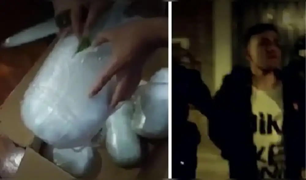 Los efectivos PNP hallaron una caja que en su interior tenía 7 paquetes con marihuana. Foto: captura de video / América Noticias Los efectivos PNP hallaron una caja que en su interior tenía 7 paquetes con marihuana. Foto: captura de video / América Noticias