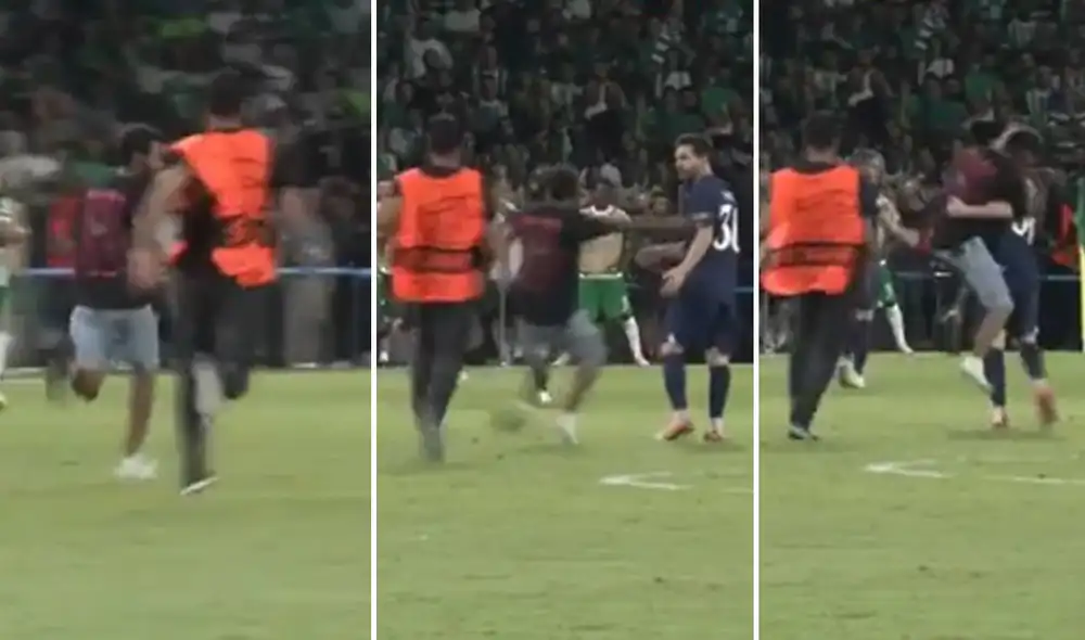 Lionel Messi se vio sorprendido por la súbita aparición del hincha. Foto: captura de ESPN Lionel Messi se vio sorprendido por la súbita aparición del hincha. Foto: captura de ESPN