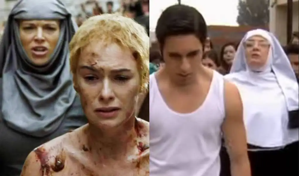 "Al fondo hay sitio" hizo una parodia de la escena del castigo de Cersei Lannister en "Game of thrones". Foto: composición/HBO/América TV