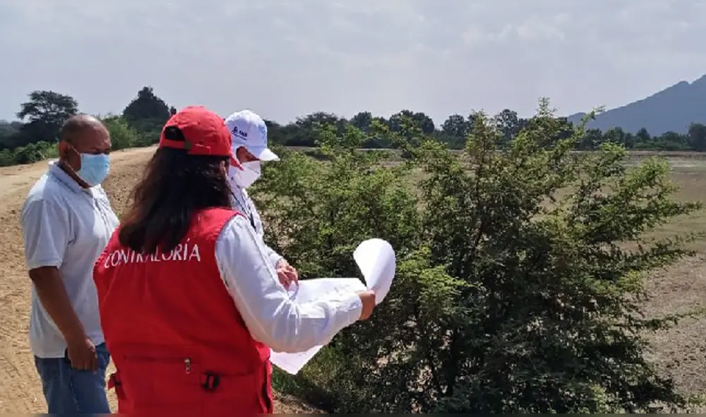 Equipo de control hizo supervisión a trabajos ejecutados en reservorio La Viña. Foto: Contraloría