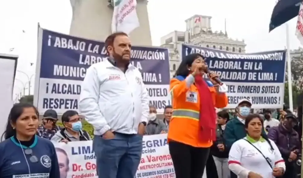 Isabel Cortez junto al candidato de Juntos por el Perú a la alcaldía de Lima, Gonzalo Alegría, en evento proselitista. Foto: captura de Twitter