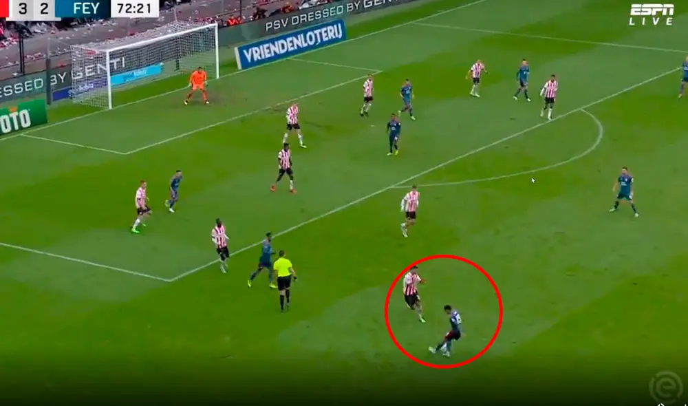Marcos López fue titular con Feyenoord contra PSV. Foto: captura ESPN