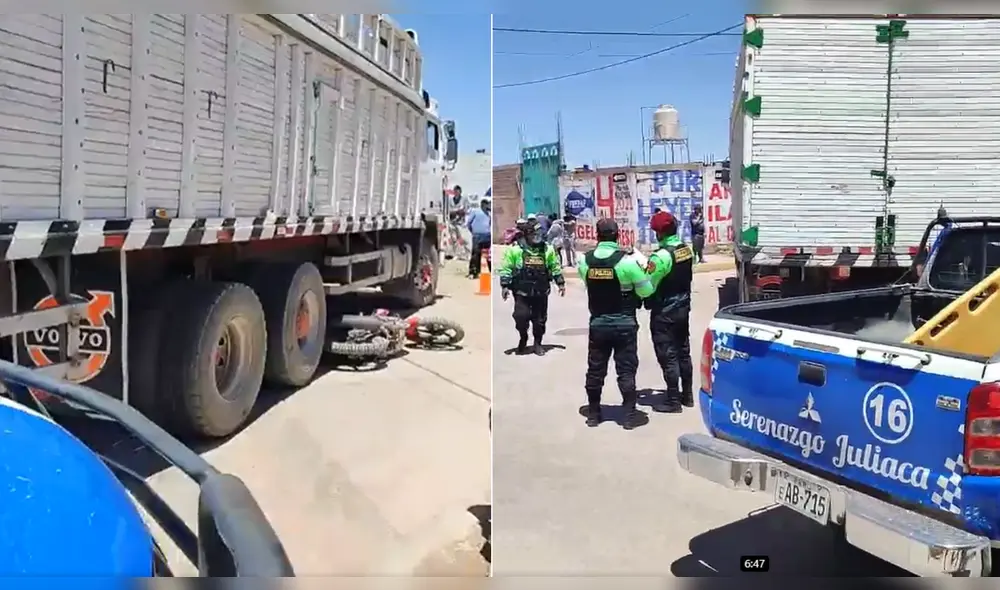 El joven motociclista terminó entre las llantas del camión. Foto: Composición LR/Difusión El joven motociclista terminó entre las llantas del camión. Foto: Composición LR/Difusión