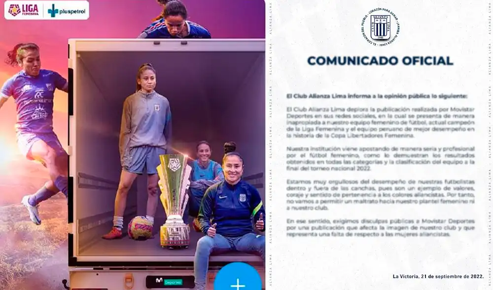 Alianza Lima se pronunció sobre la publicación eliminada de Movistar Deportes. Foto: composición LR/captura de Twitter/Alianza Lima