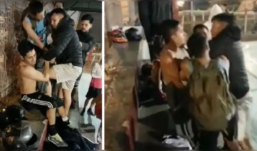 Los amigos de ambos involucrados en la pelea intentaron separarlos. Foto: composición LR/captura de video - ATV Noticias Los amigos de ambos involucrados en la pelea intentaron separarlos. Foto: composición LR/captura de video - ATV Noticias