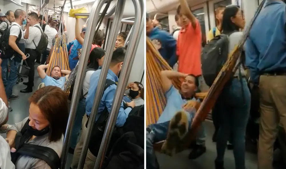 El hombre tuvo que recoger su hamaca ante la incomodidad que ocasionó en los usuarios. Foto: composición LR/captura de TikTok/ @Oandreshenao