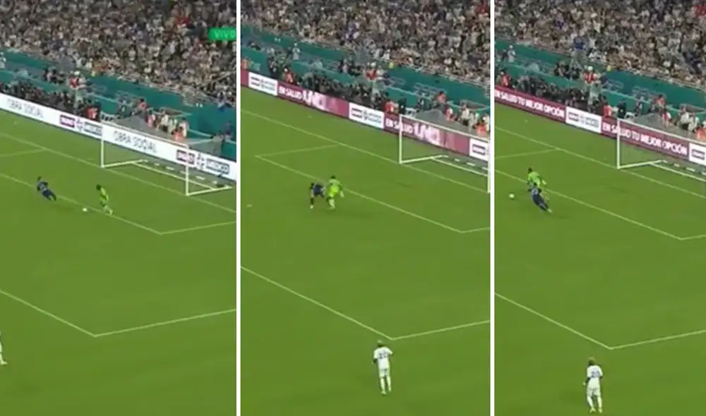 Lautaro Martínez no pudo quitarle la pelota a López. Foto: composición/captura de DirecTV Sports