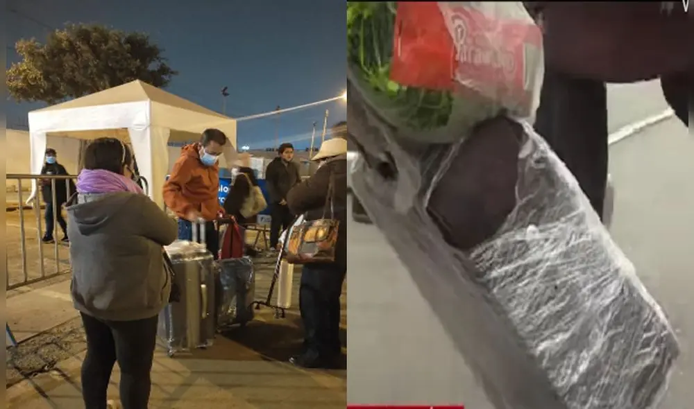 Vendedores circulan con rollos de plástico film en presencia de miembros de seguridad de LAP. Foto: La República