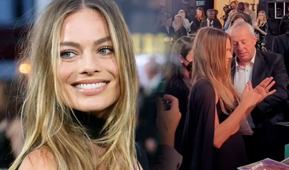 Margot Robbie durante la green carpet de "Amsterdam". Foto: composición LR/Hollywood Life/captura TikTok