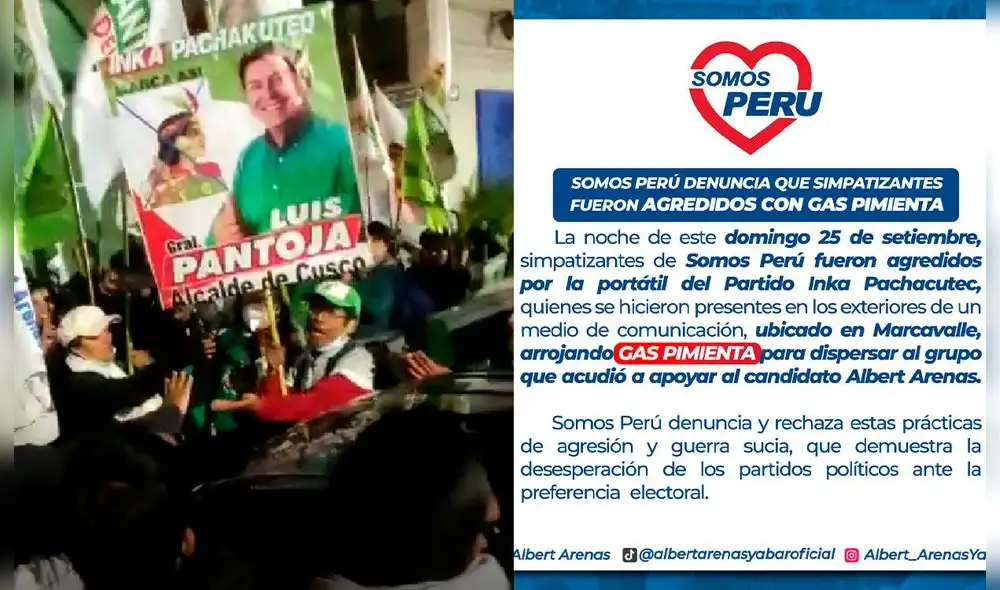 Cusco: simpatizantes de Somos Perú denuncian agresión por parte de integrantes del movimiento regional Inka Pachacútec. Foto Facebook