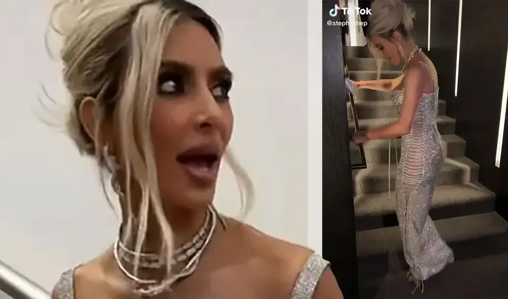 Kim Kardashian tuvo problemas para movilizarse en su vestido de Dolce & Gabbana. Foto: captura steph_shep/TikTok