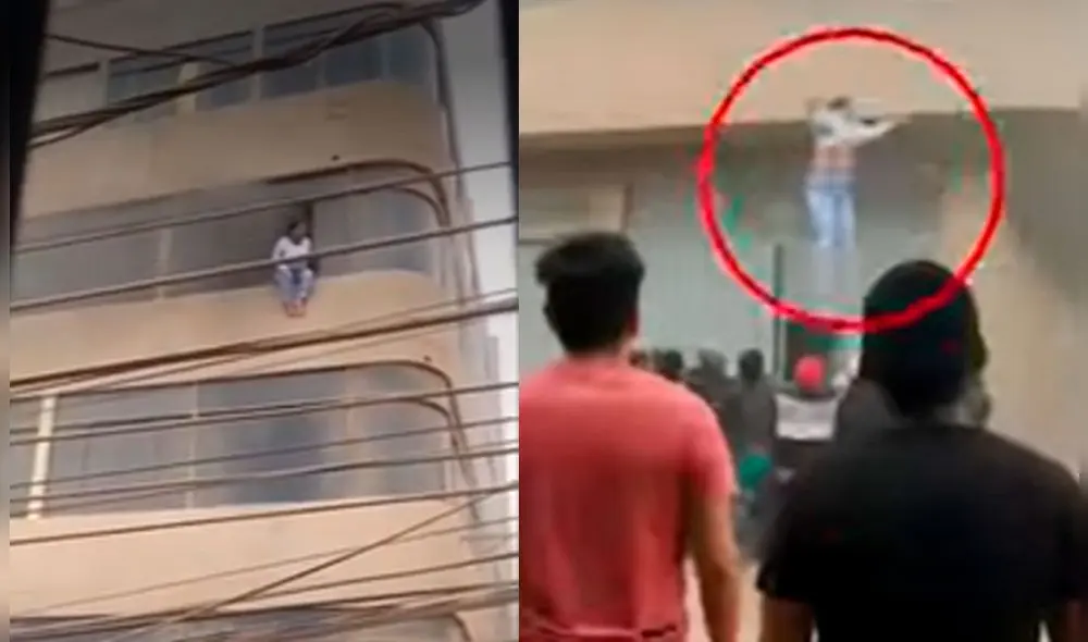 Moradores colocaron colchones y frazadas para amortiguar la caída de las mujeres. Foto: captura de América TV/ captura de Panamericana Moradores colocaron colchones y frazadas para amortiguar la caída de las mujeres. Foto: captura de América TV/ captura de Panamericana