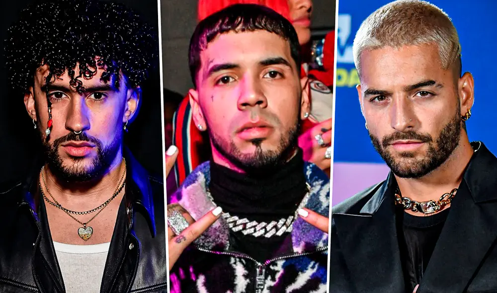 Bad Bunny, Anuel AA y Maluma rotagonizaro un enfrentamiento en el 2019. Foto: composición LR/Instagram/AFP