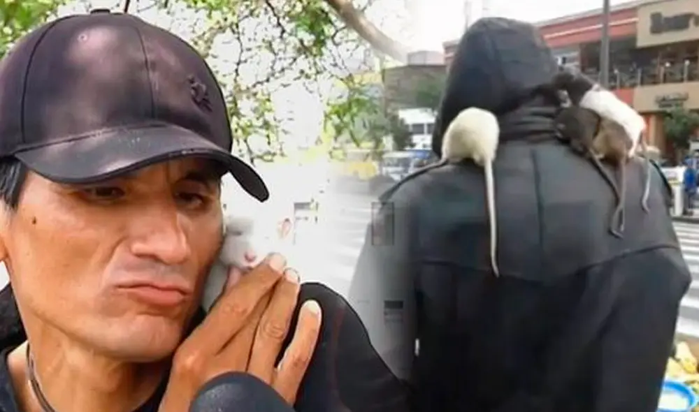 ‘El hombre rata’ siempre camina acompañado de sus roedores, a quienes considera sus mascotas. Foto: composición LR/ captura de YouTube